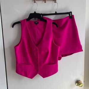 Express Editor Neon Berry Vest and Skirt Set